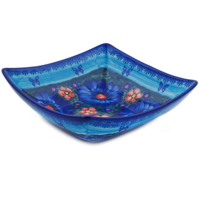 Polish Pottery Square Bowl 8&quot; Midnight Garden