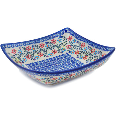 Polish Pottery Square Bowl 8&quot; Neon Wreath