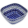 Polish Pottery Square Bowl 8&quot; Peacock Forget-me-not