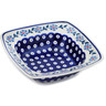 Polish Pottery Square Bowl 8&quot; Peacock Forget-me-not