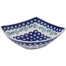 Polish Pottery Square Bowl 8&quot; Peacock Forget-me-not
