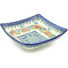 Polish Pottery Square Bowl 8&quot; Ring Of Flowers UNIKAT