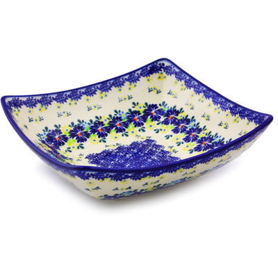 Polish Pottery Square Bowl 8&quot; Spring Meadow