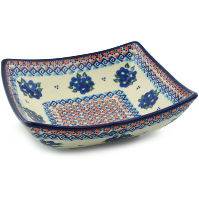 Polish Pottery Square Bowl 8&quot; Summer Flowers