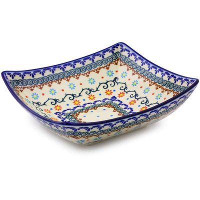 Polish Pottery Square Bowl 8&quot; Sunflower Dance