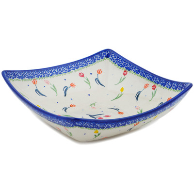 Polish Pottery Square Bowl 8&quot; Tulip Meadow