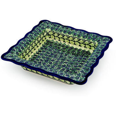 Polish Pottery Square Bowl 9&quot; Emerald Forest