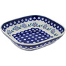 Polish Pottery Square Bowl 9&quot; Peacock Forget-me-not