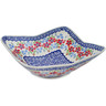 Polish Pottery Square Bowl 9&quot; Red Flower Meadow
