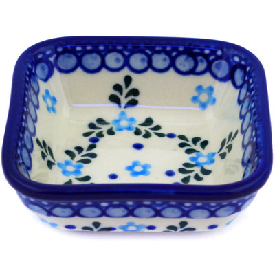Polish Pottery Square Bowl Small Blue Alysum Patch