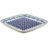 Polish Pottery Square Plate 10&quot; Peacock Forget-me-not