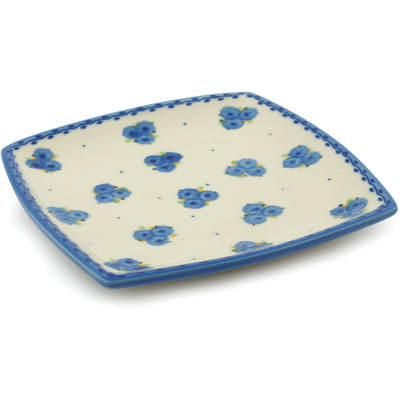 Polish Pottery Square Plate 7&quot; Blueberry Cluster