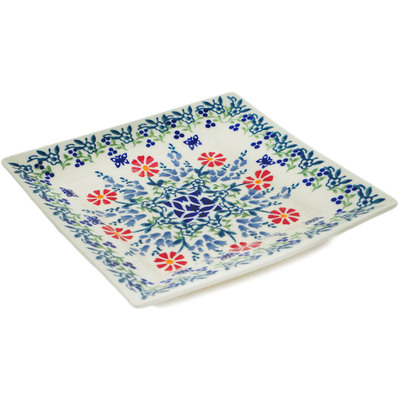 Polish Pottery Square Plate 7&quot; Last Summer Flowers