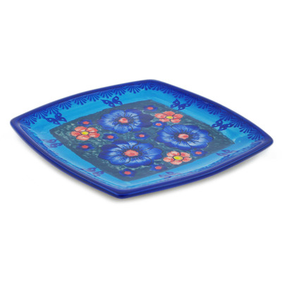 Polish Pottery Square Plate 7&quot; Midnight Garden