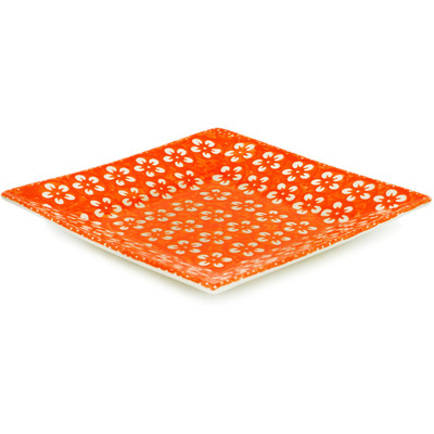 Polish Pottery Square Plate 7&quot; Orange Sherbert UNIKAT