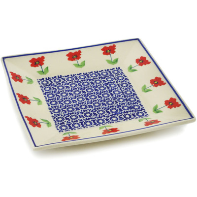 Polish Pottery Square Plate 7&quot; Wind-blown Poppies
