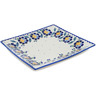 Polish Pottery Square Plate 9&quot; Orange And Blue Flower