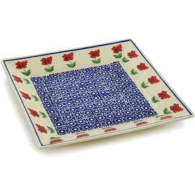 Polish Pottery Square Plate 9&quot; Wind-blown Poppies