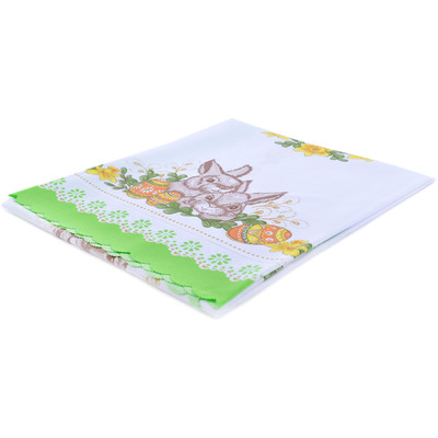 Textile Square Tablecloth 34 inches Green Easter Bunnies