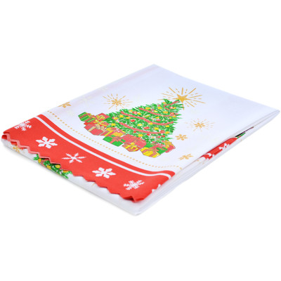 Textile Square Tablecloth 34 inches Twinkling Christmas Tree Red