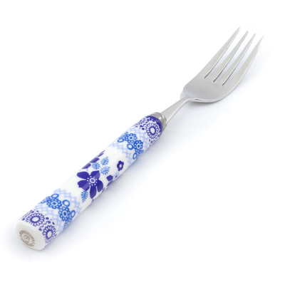 Polish Pottery Stainless Steel Fork 8&quot; Blue Frost UNIKAT