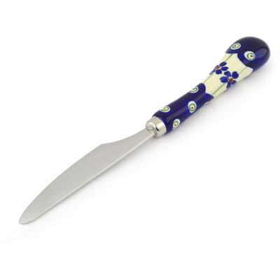 Polish Pottery Stainless Steel Knife 8&quot; Flowering Peacock