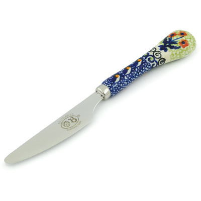 Polish Pottery Stainless Steel Knife 8&quot; Red Daisy Blooms UNIKAT