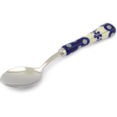 Polish Pottery Stainless Steel Spoon 8&quot; Flowering Peacock
