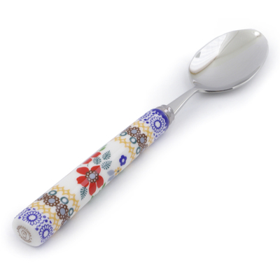 Polish Pottery Stainless Steel Spoon 8&quot; Summer Bouquet UNIKAT