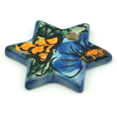 Polish Pottery Star Ornament 2&quot; Corn In The Blue UNIKAT