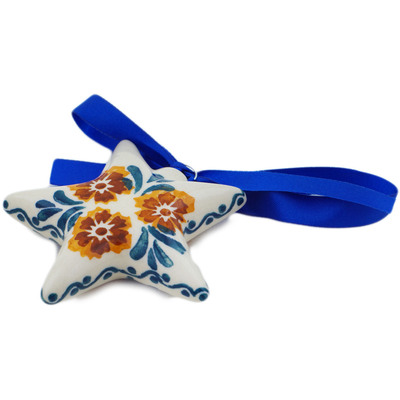 Polish Pottery Star Ornament 3&quot; Three Lillies UNIKAT