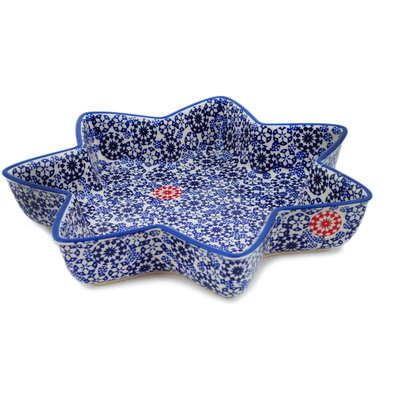 Polish Pottery Star Shaped Bowl 12&quot; Bullseye UNIKAT