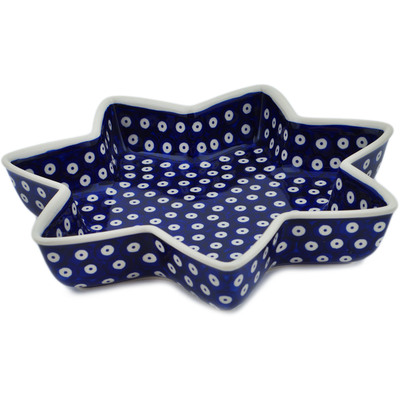 Polish Pottery Star Shaped Bowl 12&quot; Peacock Eyes