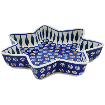 Polish Pottery Star Shaped Bowl 12&quot; Peacock