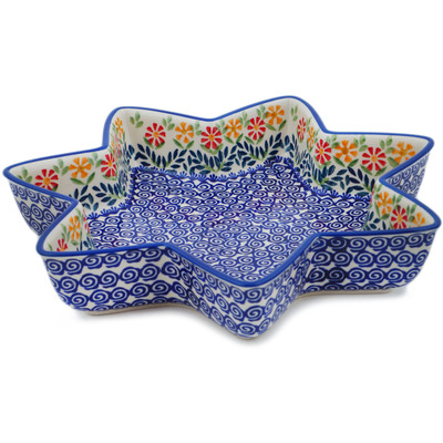 Polish Pottery Star Shaped Bowl 12&quot; Wave Of Flowers