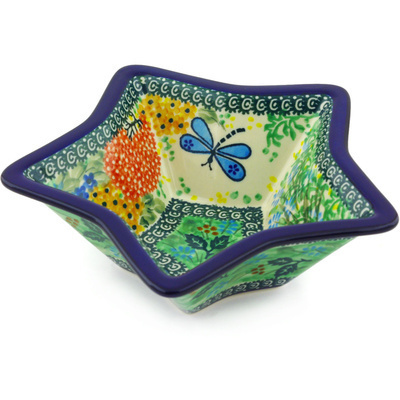 Polish Pottery Star Shaped Bowl 8&quot; Garden Delight UNIKAT