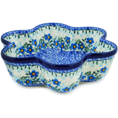 Polish Pottery Star Shaped Bowl 9&quot; Blue Joy