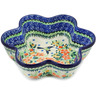 Polish Pottery Star Shaped Bowl 9&quot; Green Bird UNIKAT