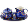 Polish Pottery Sugar and Creamer Set 11&quot; Colourful Dot Show UNIKAT