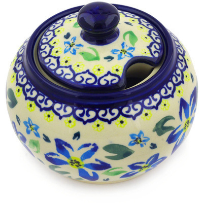 Polish Pottery Sugar Bowl 10 oz Blue Clematis