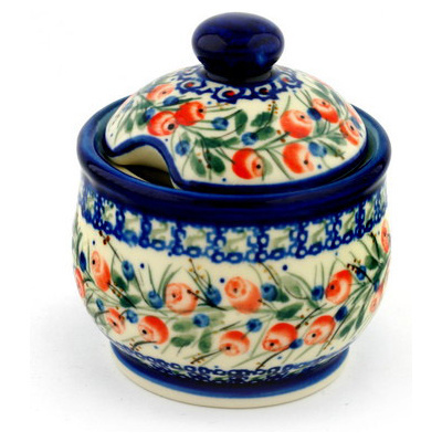 Polish Pottery Sugar Bowl 10 oz Patriotic Blooms UNIKAT