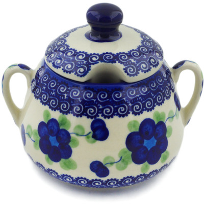Polish Pottery Sugar Bowl 11 oz Blue Poppies