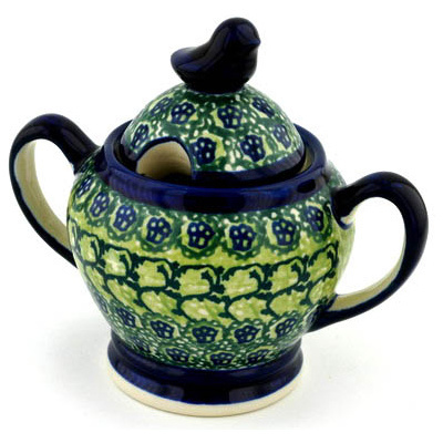 Polish Pottery Sugar Bowl 11 oz Emerald Forest