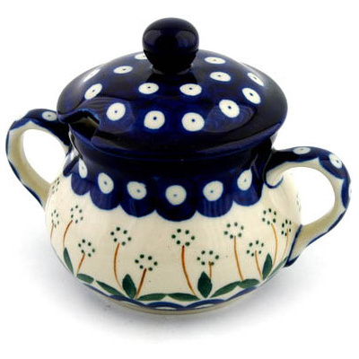 Polish Pottery Sugar Bowl 11 oz Pushing Daisy Peacock