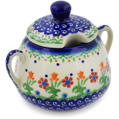 Polish Pottery Sugar Bowl 11 oz Spring Flowers