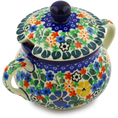Polish Pottery Sugar Bowl 11 oz Spring Garden UNIKAT