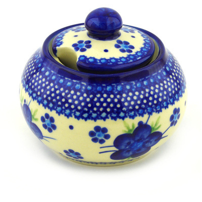 Polish Pottery Sugar Bowl 12 oz Bleu-belle Fleur