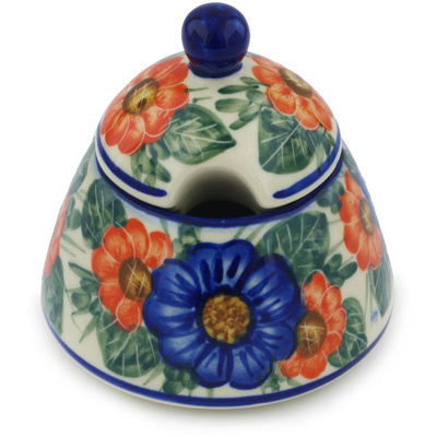 Polish Pottery Sugar Bowl 12 oz Flowers In Bloom UNIKAT