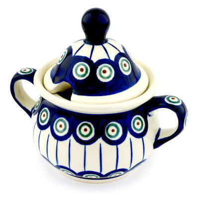 Polish Pottery Sugar Bowl 12 oz Traditional Peacock