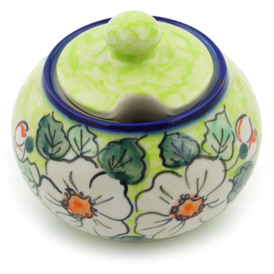 Polish Pottery Sugar Bowl 12 oz White Flower Bouquet